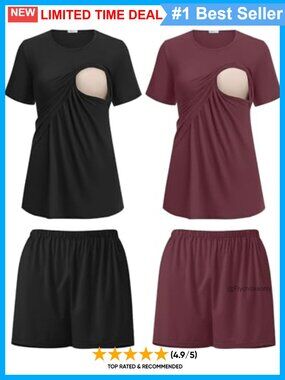 Nursing Pajama Set 2 Pack Double Layer Maternity Postpartum Sleepwear